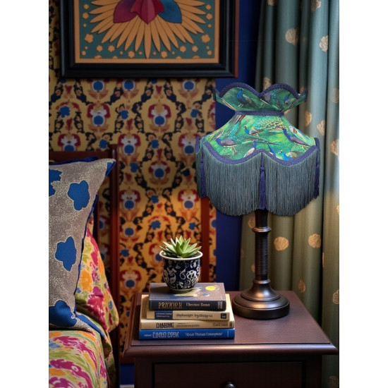 Peacock Green and Blue Victorian Fabric Lampshade