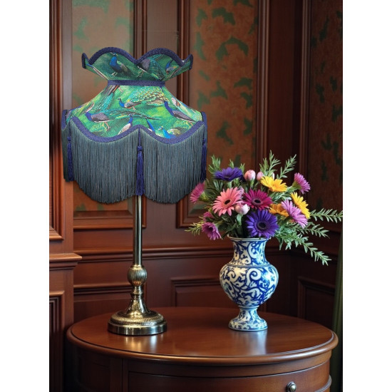 Peacock Green and Blue Victorian Fabric Lampshade
