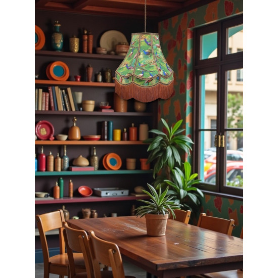 Exotic Peacock Green Double Scallop Fabric Lampshades