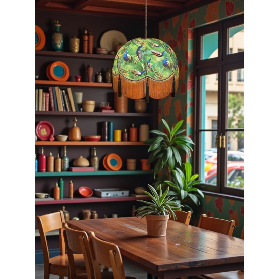 Green Peacock Dome Fabric Lampshade