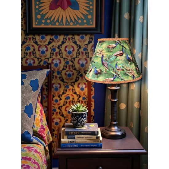 Peacock Plume Green and Gold Fabric Lampshades