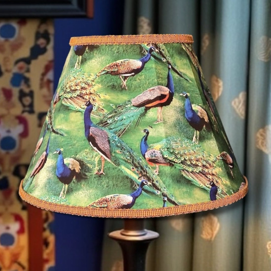 Peacock Plume Green and Gold Fabric Lampshades