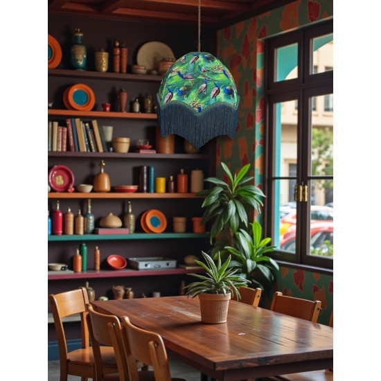 Green Peacock Parachute Dome Fabric Lampshade