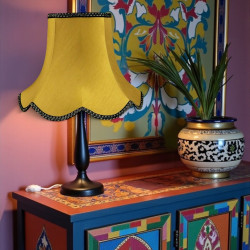 Antique Gold Black Modern Scalloped Fabric Lampshade