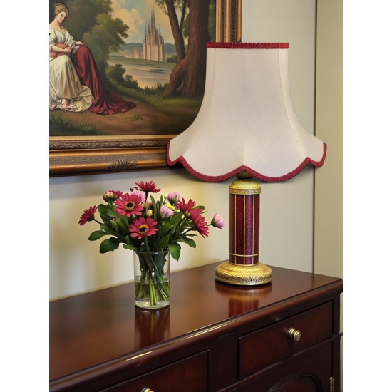 Cream and Burgundy Modern Scalloped Fabric Lampshades