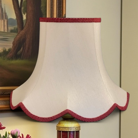 Cream and Burgundy Modern Scalloped Fabric Lampshades Cream and Burgundy Modern Scalloped Fabric Lampshades