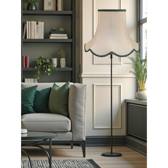 Cream and Holly Green Modern Scalloped Fabric Lampshades