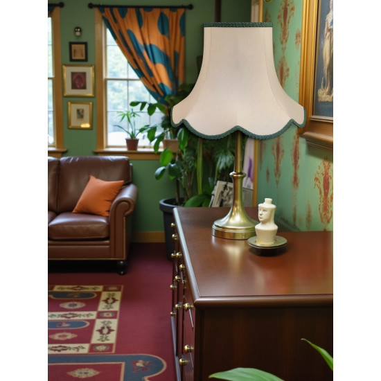 Cream and Holly Green Modern Scalloped Fabric Lampshades