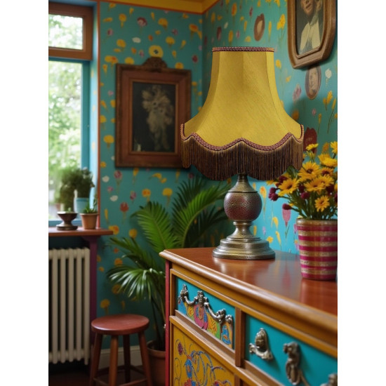 Antique Gold and Rosso Gold Scalloped Fabric Lampshade