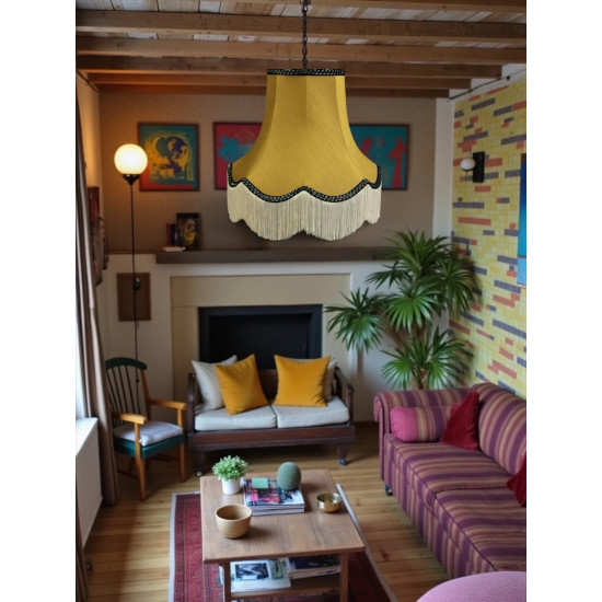 Antique Gold and Black Scalloped Fabric Lampshades