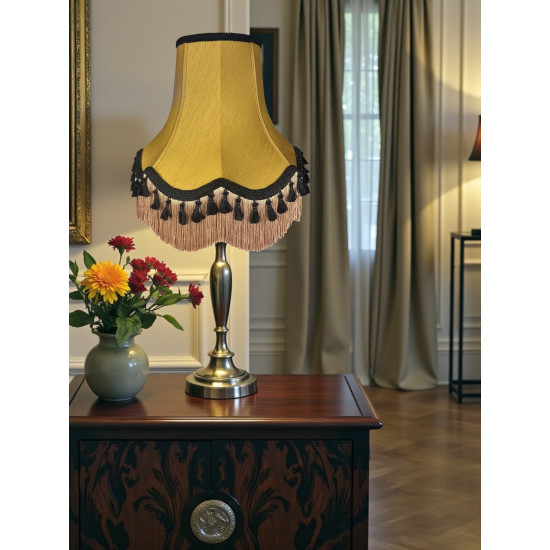 Antique Gold and Black Tassel Scalloped Fabric Lampshades