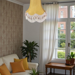 Antique Gold and Cream Tassel Scalloped Fabric Lampshades
