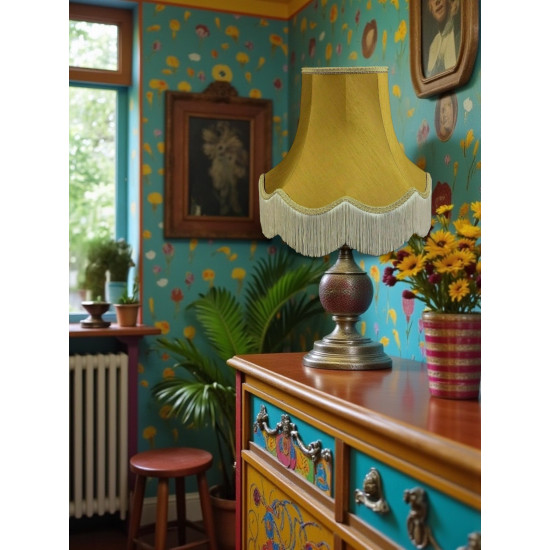 Antique Gold and Cream Scalloped Fabric Lampshade