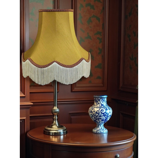 Antique Gold and Rosso Scalloped Fabric Lampshades