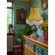 Antique Gold and Rosso Scalloped Fabric Lampshades
