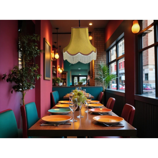 Antique Gold and Rosso Scalloped Fabric Lampshades