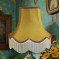Antique Gold and Rosso Scalloped Fabric Lampshades
