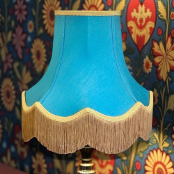 Azure Teal Blue and Gold Scalloped Fabric Lampshades