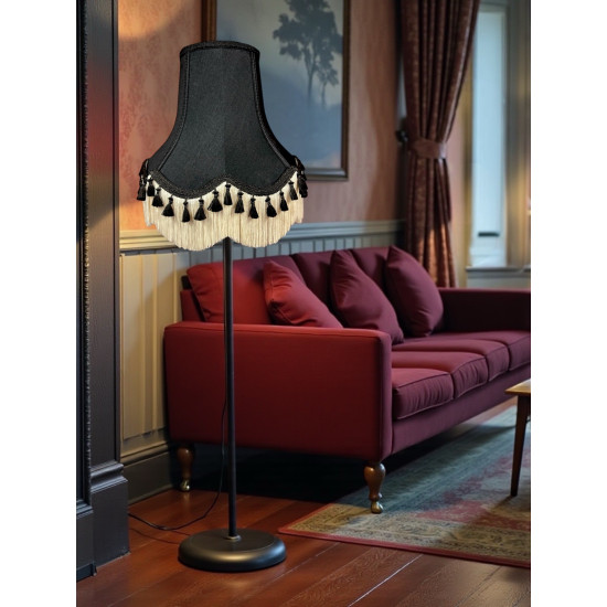 Black and Cream Tassel Scalloped Fabric Lampshades
