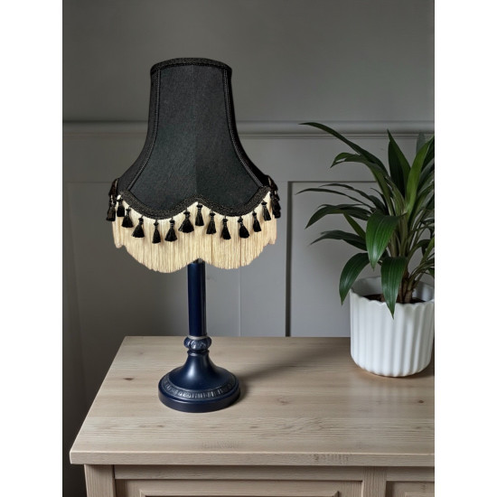 Black and Cream Tassel Scalloped Fabric Lampshades
