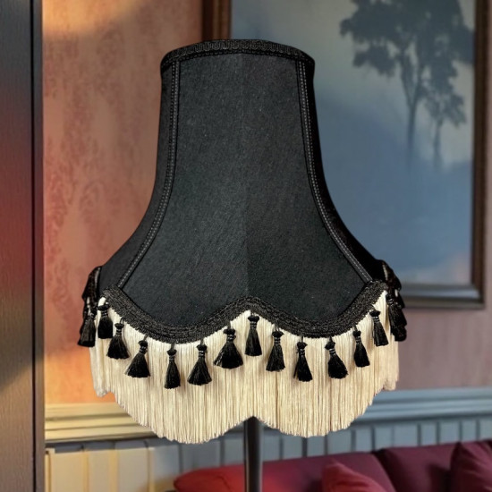 Black and Cream Tassel Scalloped Fabric Lampshades Black and Cream Tassel Scalloped Fabric Lampshades