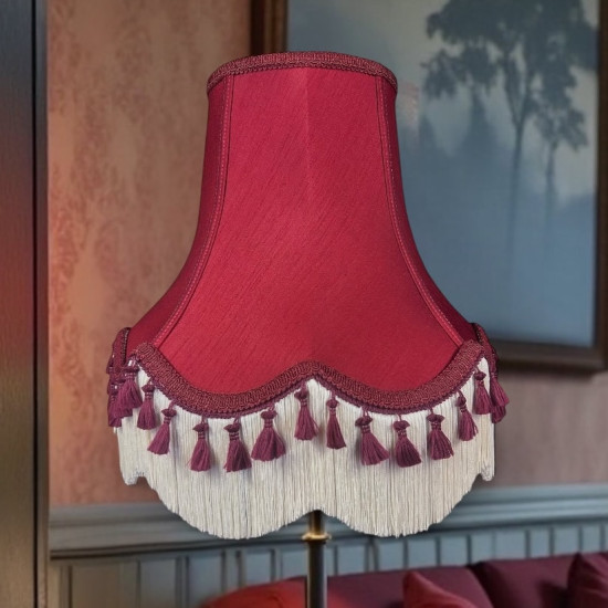 Burgundy and Cream Tassel Scalloped Fabric Lampshades