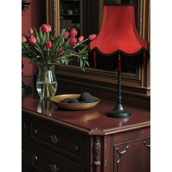 Burgundy Red and Black Tasseled Fabric Lampshades