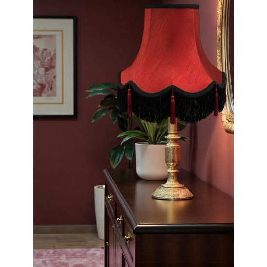 Burgundy Red and Black Tasseled Fabric Lampshades