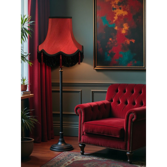 Burgundy Red and Black Tasseled Fabric Lampshades