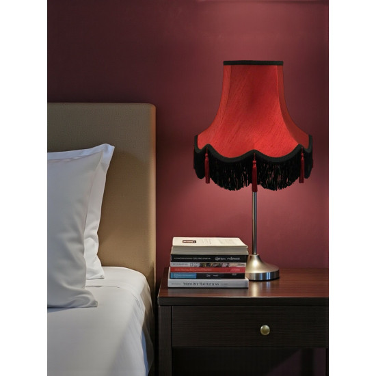 Burgundy Red and Black Tasseled Fabric Lampshades