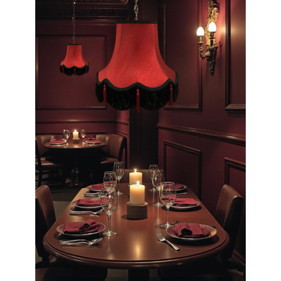 Burgundy Red and Black Tasseled Fabric Lampshades