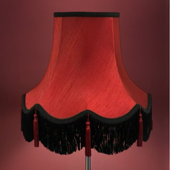 Burgundy Red and Black Tasseled Fabric Lampshades