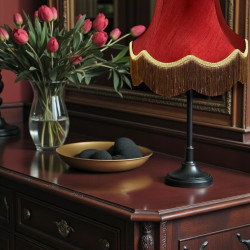 Burgundy Red and Gold Fringe Fabric Lampshades