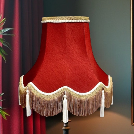 Burgundy Red and Gold Tassel Fabric Lampshades
