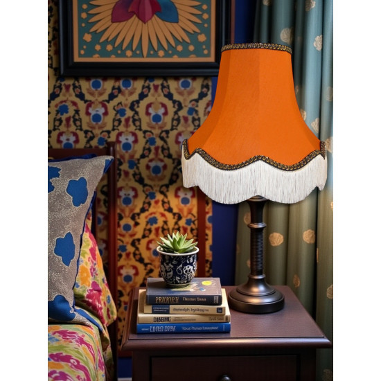 Burnt Orange with Black and Gold Scalloped Fabric Lampshades