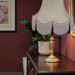 Cream and Burgundy Red Scalloped Fabric Lampshades