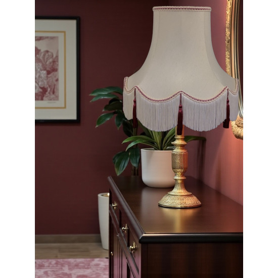 Cream and Burgundy Red Scalloped Fabric Lampshades