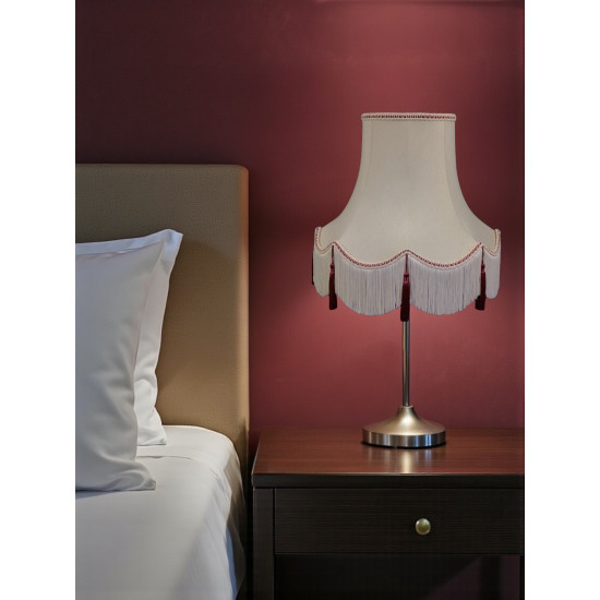 Cream and Burgundy Red Scalloped Fabric Lampshades