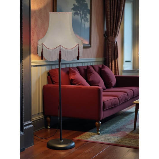 Cream and Burgundy Red Scalloped Fabric Lampshades