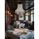 Cream and Burgundy Red Scalloped Fabric Lampshades
