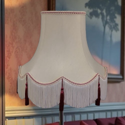 Cream and Burgundy Red Scalloped Fabric Lampshades