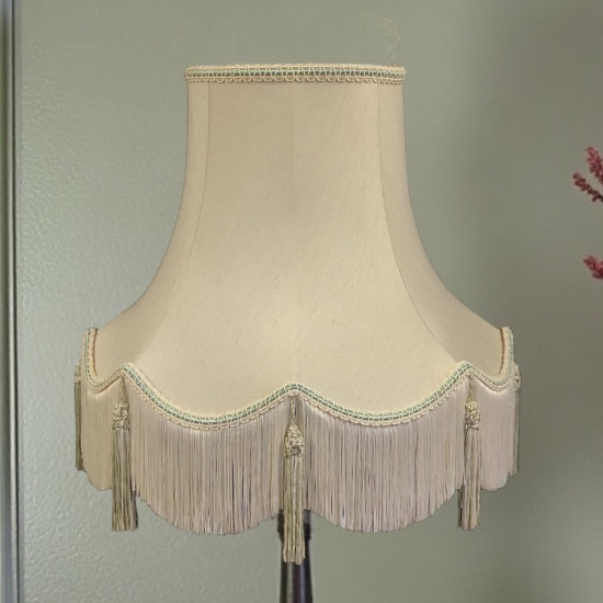 Cream and Light Green Scalloped Fabric Lampshades