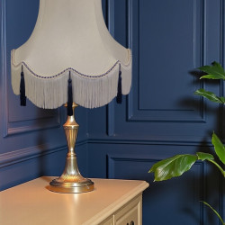 Cream and Blue Scalloped Fabric Lampshades