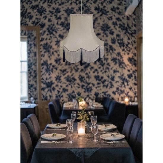 Cream and Blue Scalloped Fabric Lampshades
