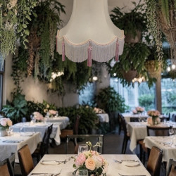 Cream and Pink Scalloped Fabric Lampshades