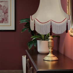 Cream and Burgundy Tassled Rope Scalloped Fabric Lampshades