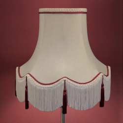 Cream and Burgundy Tassled Rope Scalloped Fabric Lampshades