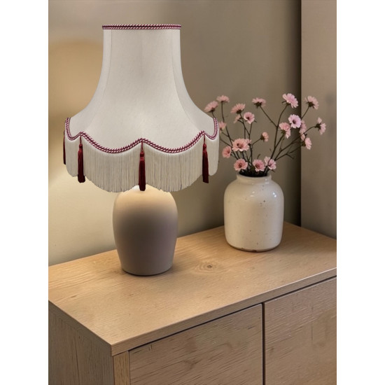 Cream and Burgundy Rope Braid Scalloped Fabric Lampshade