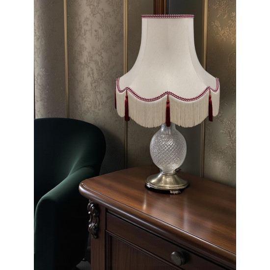 Cream and Burgundy Rope Braid Scalloped Fabric Lampshade