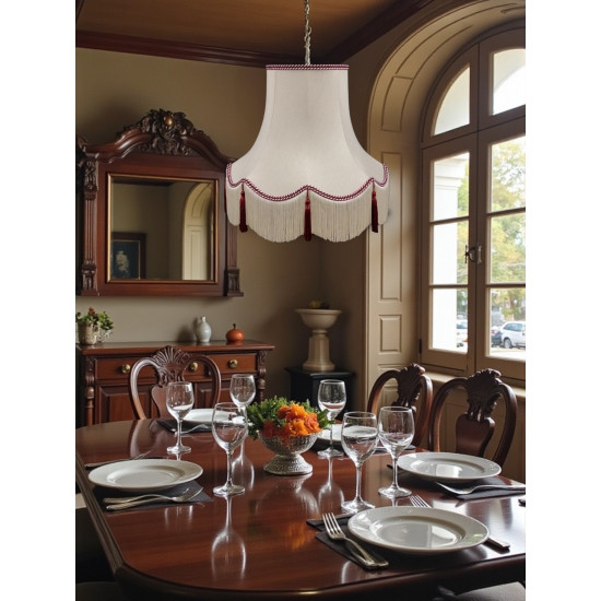 Cream and Burgundy Rope Braid Scalloped Fabric Lampshade